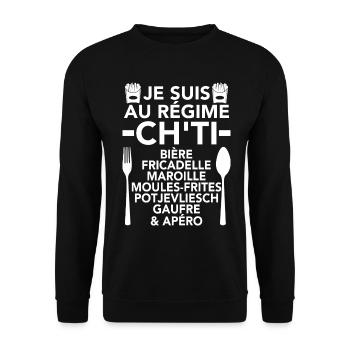 Humour Ch'ti Régime & Apéro Nord Cadeau Spécialité - Sweat-shirt Unisexe - noir - Devant - Alina (178cm) & Michal (187cm)