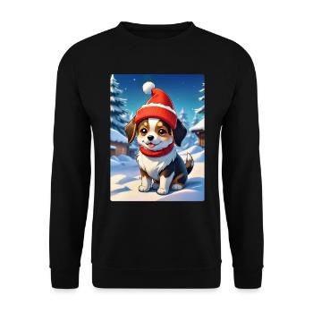 Anime Winterlandschaft Hund 1.2 - Unisex Pullover - Schwarz - Vorne - Alina (178cm) & Michal (187cm)