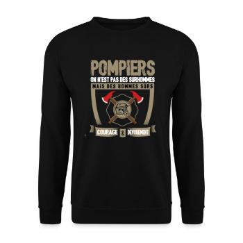 BEST SELLER POMPIER ON N'EST PAS DES SURHOMMES - Sweat-shirt Unisexe - noir - Devant - Alina (178cm) & Michal (187cm)