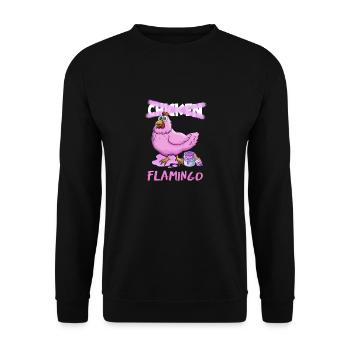 Huhn als Flamingo Cartoon - Unisex Pullover - Schwarz - Vorne - Alina (178cm) & Michal (187cm)