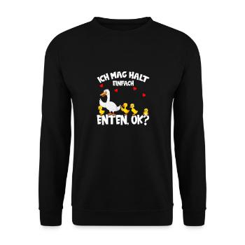 Ente Ich Mag Halt einfach Enten Ok - Unisex Pullover - Schwarz - Vorne - Alina (178cm) & Michal (187cm)