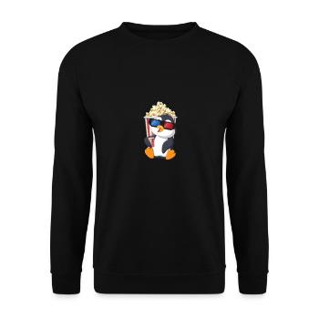 Filme schauen mit dem Cartoon Pinguin - Unisex Pullover - Schwarz - Vorne - Alina (178cm) & Michal (187cm)
