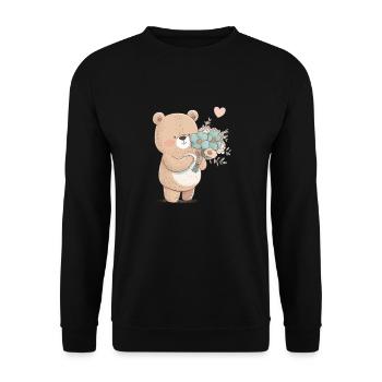 Cartoon Bear with Flowers and Heart - Unisex Sweatshirt - black - Front - Alina (178cm) & Michal (187cm)