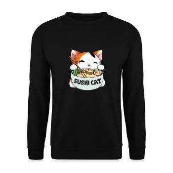 Chat de dessin animé avec des sushis - Sweat-shirt Unisexe - noir - Devant - Alina (178cm) & Michal (187cm)