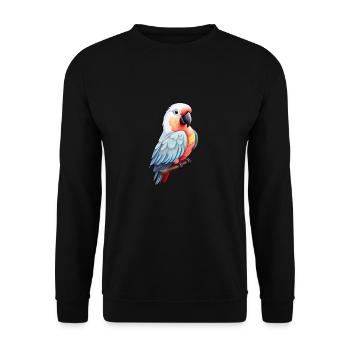 Bunter Papagei im Comic-Stil - Unisex Pullover - Schwarz - Vorne - Alina (178cm) & Michal (187cm)