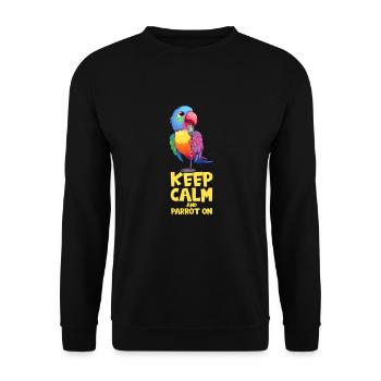Keep Calm & Parrot On: Comic Parrot avec microphone - Sweat-shirt Unisexe - noir - Devant - Alina (178cm) & Michal (187cm)