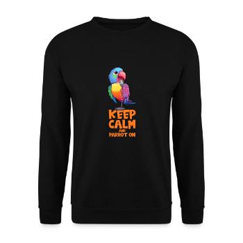 Keep Calm & Parrot On: Comic Parrot avec microphone - Sweat-shirt Unisexe - noir - Devant - Alina (178cm) & Michal (187cm)