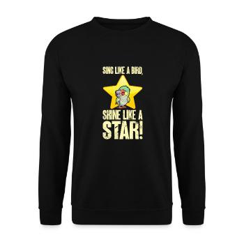 Comic Vogel am Mikrofon: Sing & Shine - Unisex Pullover - Schwarz - Vorne - Alina (178cm) & Michal (187cm)
