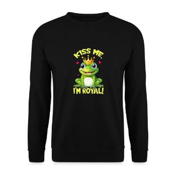Grüner Frosch Comic König - Unisex Pullover - Schwarz - Vorne - Alina (178cm) & Michal (187cm)