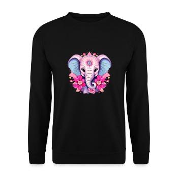 Rosa Elefant - Indische Blüten & Ornamente - Unisex Pullover - Schwarz - Vorne - Alina (178cm) & Michal (187cm)