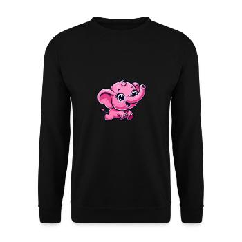 Cartoon rosa Baby Elefant springt umher - Unisex Pullover - Schwarz - Vorne - Alina (178cm) & Michal (187cm)