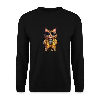 Cool cartoon cat with sunglasses - Unisex Sweatshirt - black - Front - Alina (178cm) & Michal (187cm)