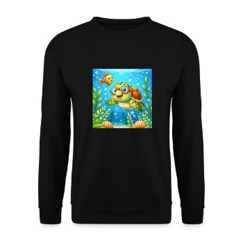 Little cartoon turtle with swimming goggles - Unisex Sweatshirt - black - Front - Alina (178cm) & Michal (187cm)