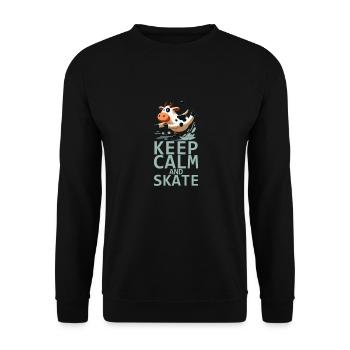 Comic Kuh Eislaufen - Keep Calm and Skate - Unisex Pullover - Schwarz - Vorne - Alina (178cm) & Michal (187cm)