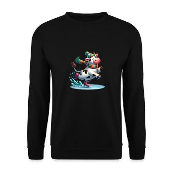 Schlittschuh laufen Kuh - Winter comic - Unisex Pullover - Schwarz - Vorne - Alina (178cm) & Michal (187cm)