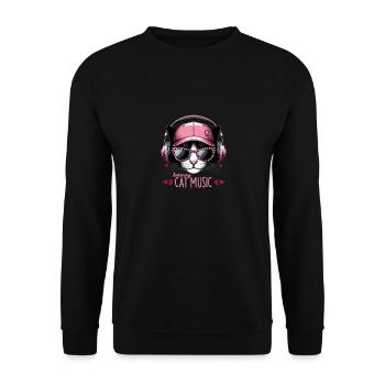 Chat de dessin animé avec des écouteurs et des lunettes de soleil - Sweat-shirt Unisexe - noir - Devant - Alina (178cm) & Michal (187cm)