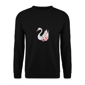 Eleganter Schwan mit Blüten - Unisex Pullover - Schwarz - Vorne - Alina (178cm) & Michal (187cm)