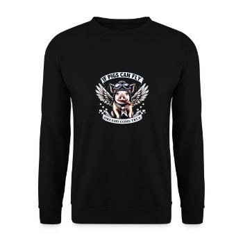 Comic Pig with Wings - Unisex Sweatshirt - black - Front - Alina (178cm) & Michal (187cm)