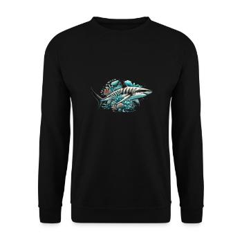 Großer Hai Auf Einem Unterwasser-riff - Unisex Pullover - Schwarz - Vorne - Alina (178cm) & Michal (187cm)
