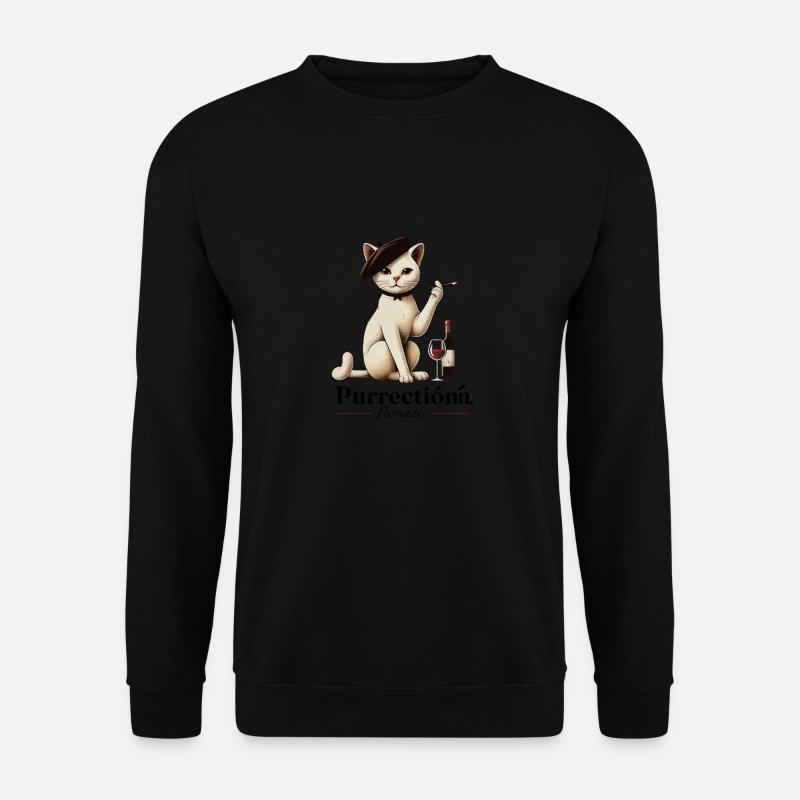 Katze mit Wein - Unisex Pullover - Schwarz