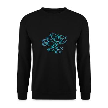 Fisch Schwarm Line Art Ocean Minimalist Design - Unisex Pullover - Schwarz - Vorne - Alina (178cm) & Michal (187cm)