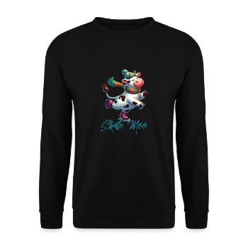 Kuh beim Eislaufen Winter Cartoon - Unisex Pullover - Schwarz - Vorne - Alina (178cm) & Michal (187cm)