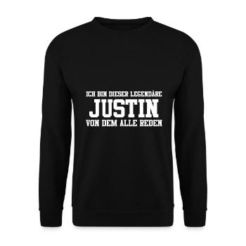 Justin Name Design - Unisex Pullover - Schwarz - Vorne - Alina (178cm) & Michal (187cm)