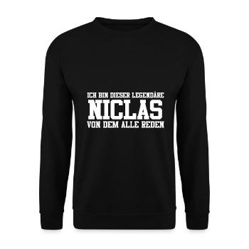 Niclas Name Design - Unisex Pullover - Schwarz - Vorne - Alina (178cm) & Michal (187cm)