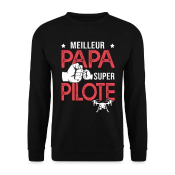 Cadeau papa meilleur papa pilote de drone - Sweat-shirt Unisexe - noir - Devant - Alina (178cm) & Michal (187cm)