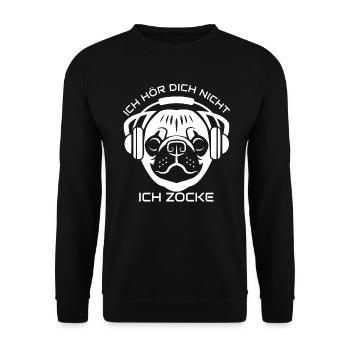 Gamer Spielen Kopfhörer Hund Zocken Geschenk - Unisex Pullover - Schwarz - Vorne - Alina (178cm) & Michal (187cm)