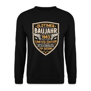 Oldtimer 1983 Baujahr Jahrgang Geburtstag Geschenk - Unisex Pullover - Schwarz - Vorne - Alina (178cm) & Michal (187cm)