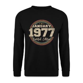 Die Legenden wurden im Januar 1977 geboren - Unisex Pullover - Schwarz - Vorne - Alina (178cm) & Michal (187cm)