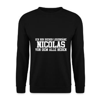 Nicolas Name Design - Unisex Pullover - Schwarz - Vorne - Alina (178cm) & Michal (187cm)
