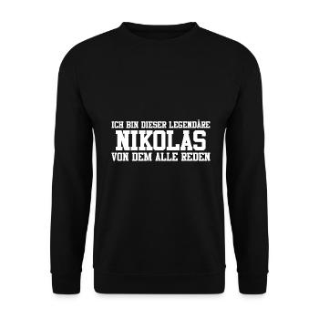 Nikolas Name Design - Unisex Pullover - Schwarz - Vorne - Alina (178cm) & Michal (187cm)