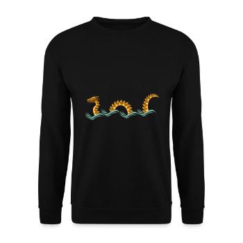 gelb goldene Seeschlange T-Shirt mit Seeungeheuer - Unisex Pullover - Schwarz - Vorne - Alina (178cm) & Michal (187cm)