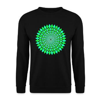 Geometrische Ornament Yoga Blume in Grün - Unisex Pullover - Schwarz - Vorne - Alina (178cm) & Michal (187cm)
