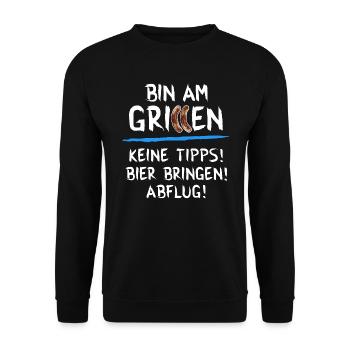 Bin am grillen - Unisex Pullover - Schwarz - Vorne - Alina (178cm) & Michal (187cm)