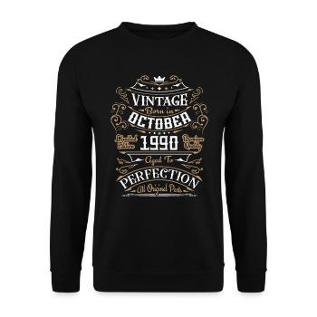 Vintage Oktober 1990 / Retro Geburtstagsgeschenk - Unisex Pullover - Schwarz - Vorne - Alina (178cm) & Michal (187cm)