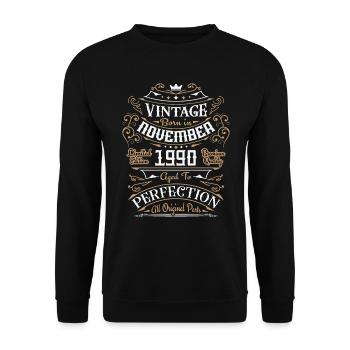 Vintage November 1990, Retro Geburtstagsgeschenk - Unisex Pullover - Schwarz - Vorne - Alina (178cm) & Michal (187cm)
