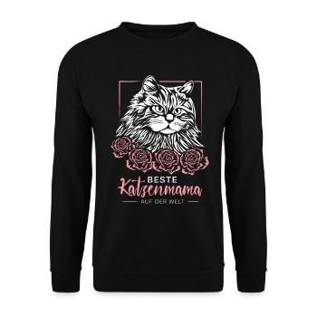 Beste Katzenmama Geschenk Katzenliebhaber Katzen - Unisex Pullover - Schwarz - Vorne - Alina (178cm) & Michal (187cm)