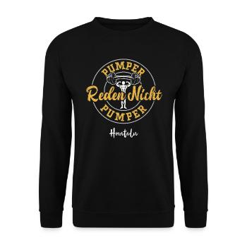 Pumper Reden Nicht Pumper Hanteln - Unisex Pullover - Schwarz - Vorne - Alina (178cm) & Michal (187cm)
