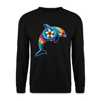Tie Dye Delfinurlaub 2024 Hawaii - Unisex Pullover - Schwarz - Vorne - Alina (178cm) & Michal (187cm)