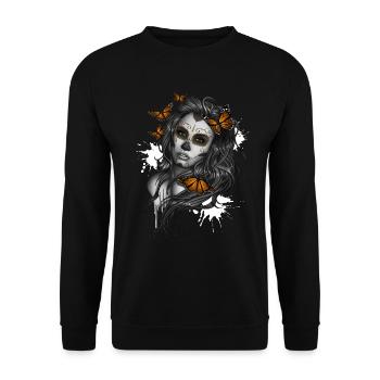 Tag der Toten Zucker Schädel Mädchen - Unisex Pullover - Schwarz - Vorne - Alina (178cm) & Michal (187cm)