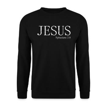 Christliche Kleidung JESUS Bibelverse und Sprüche - Unisex Pullover - Schwarz - Vorne - Alina (178cm) & Michal (187cm)