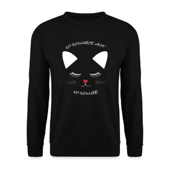 Ich schnarche nicht ich schnurre Katzengesicht - Unisex Pullover - Schwarz - Vorne - Alina (178cm) & Michal (187cm)