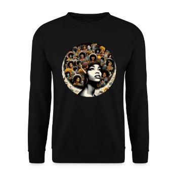 Inspiration im Afro-Stil, musikalische Harmonie - Unisex Pullover - Schwarz - Vorne - Alina (178cm) & Michal (187cm)