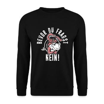 Lustiger Spruch mit Einhorn - Unisex Pullover - Schwarz - Vorne - Alina (178cm) & Michal (187cm)