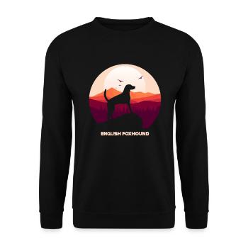 Englischer Foxhound und Mond Halloween - Unisex Pullover - Schwarz - Vorne - Alina (178cm) & Michal (187cm)