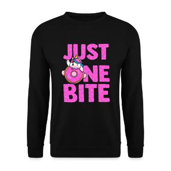 Nur ein Biss Süßer Donut Cooles Einhorn - Unisex Pullover - Schwarz - Vorne - Alina (178cm) & Michal (187cm)