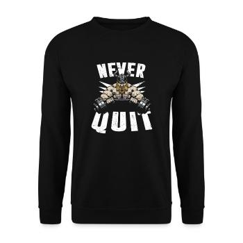 Niemals aufgeben Bodybuilding Übung Motivation - Unisex Pullover - Schwarz - Vorne - Alina (178cm) & Michal (187cm)